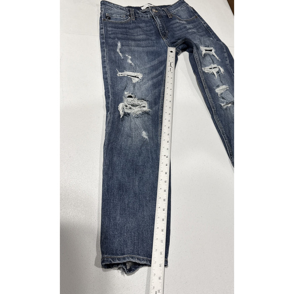 KanCan Women's Distressed Mid Rise Skinny Jeans Size 26 Denim Raw Hem Destroyed - Picture 12 of 15